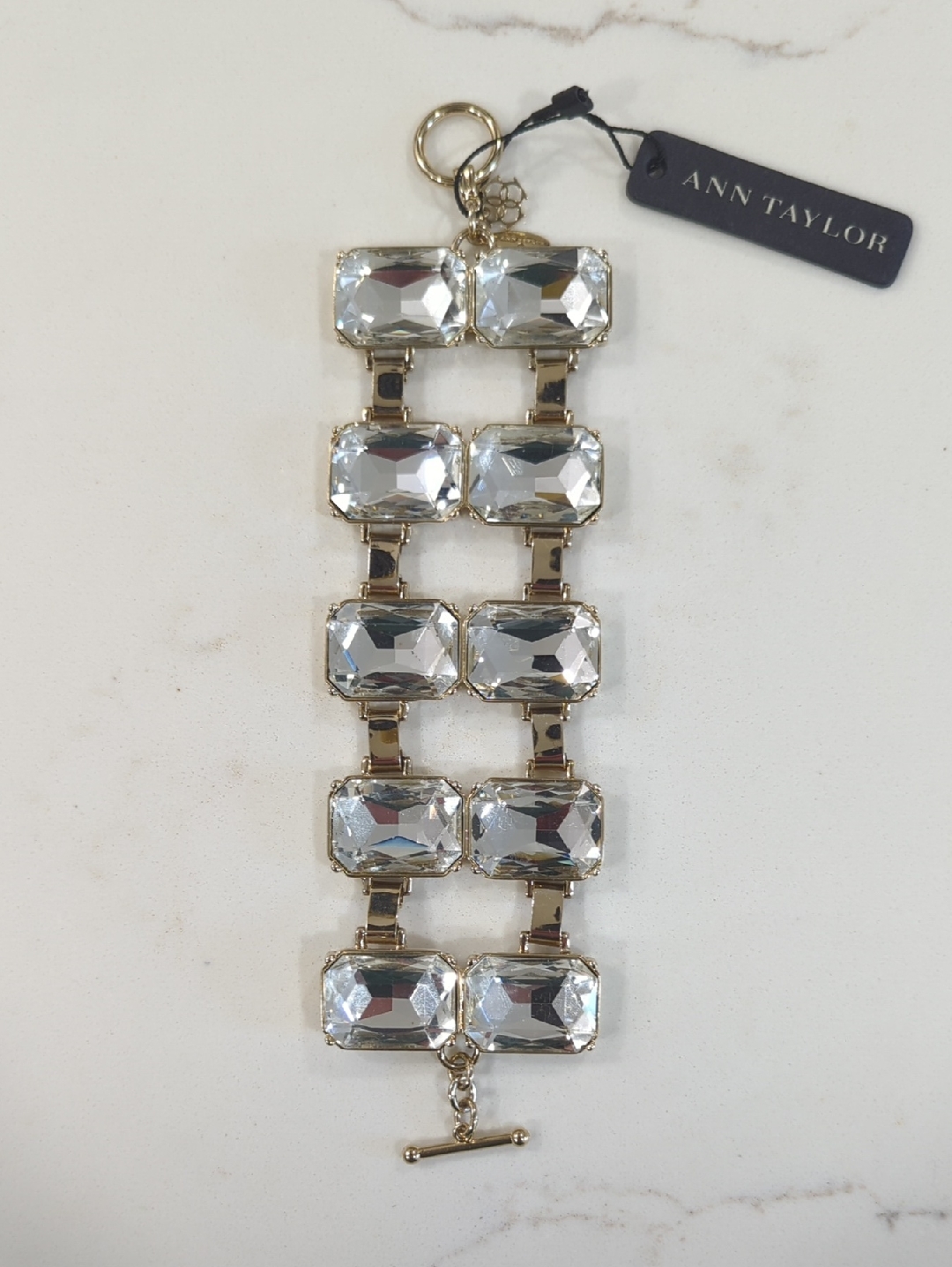 Ann Taylor Gold-Tone Bracelet With Clear Faceted Stones